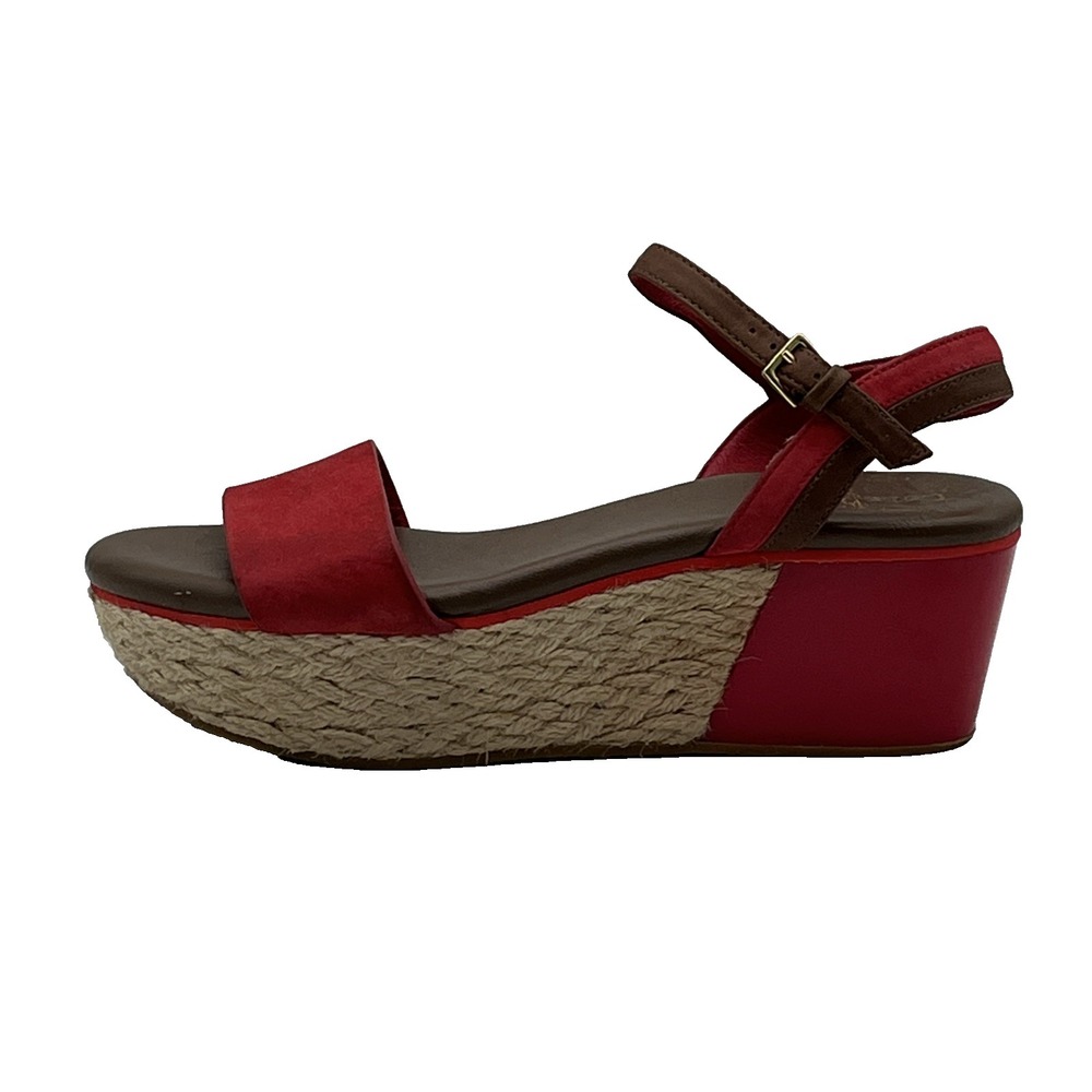 COLE HAAN Red Suede Patent Leather Wedges Espadrille Sandals Ankle Strap 5B